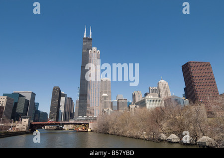 Sears Tower taken on South Chicago River, Chicago, Illinois, United States of America, North America Stock Photo