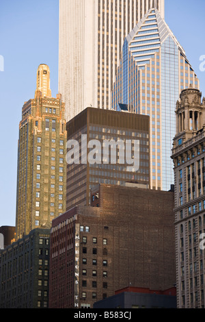 Old and modern skyscrapers, on the left is the Carbon and Carbide Building, Chicago, Illinois, United States of America Stock Photo