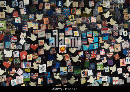 9/11 Messages on tiles on fence in Greenwich Village, Manhattan, New York, New York State, United States of America Stock Photo