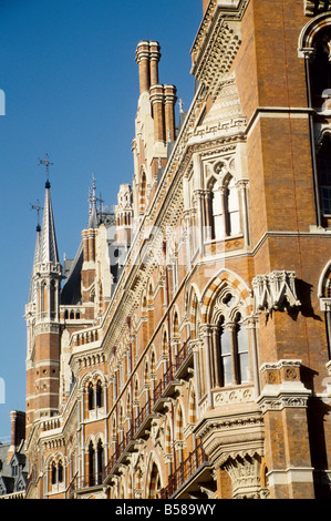 St Pancras Station, Midland Grand Hotel, oblique view of main, Euston Road facade, looking westwards. Stock Photo