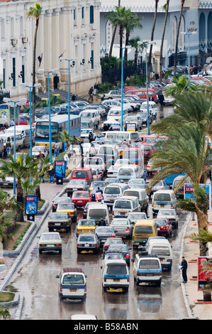 Traffic on the Sharia 26th July on the waterfront, Alexandria, Egypt, North Africa, Africa Stock Photo