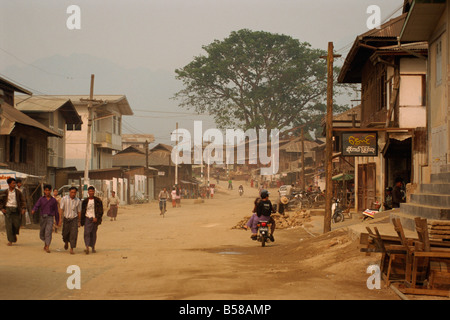 Main street of ruby mining town Mogok Mandalay District Myanmar Burma Asia Stock Photo