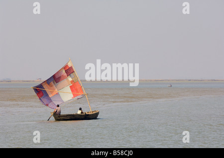 Boat on the Kaladan River, Myanmar (Burma) Stock Photo