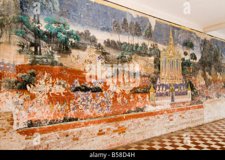 Mural in the Royal Palace Complex, Phnom Penh, Cambodia, Indochina, Southeast Asia Stock Photo