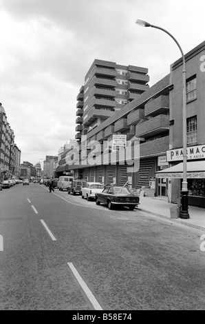 Architecture. Ugly Buildings. This hidious example of the new style of building that is blotting London's skyline can be seen in Queensway, Baywater. Consort House is not one of Her Majesty's new prisons, but in fact a block of luxury apartments. July 1970 70-6851 Stock Photo