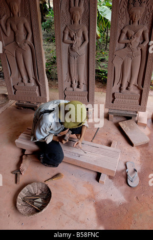 Sandstone and wood carving, Carving Association and Orphan Career Center, Siem Reap, Cambodia, Indochina, Southeast Asia Stock Photo