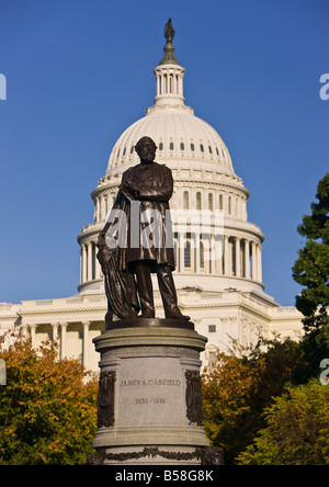 WASHINGTON DC USA Statue of James A Garfield the twentieth President of the United States in front of the United States Capitol Stock Photo