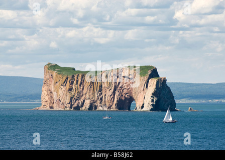 Perce Rock, Ile de Bonaventure, Gaspe peninsula, province of Quebec, Canada, North America Stock Photo