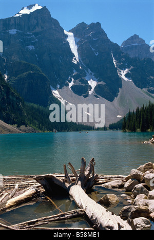 Lake Moraine Rocky Mountains Alberta Canada North America Stock Photo