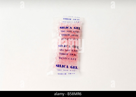 Silica Gel desiccant do not eat These packets are commonly included in electronics medication & other humidity sensitive items. Stock Photo