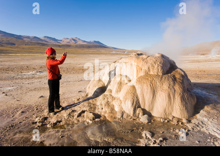 El Tatio Geysers, the area is ringed by volcanoes and fed by 64 geysers, Atacama Desert, Norte Grande, Chile Stock Photo