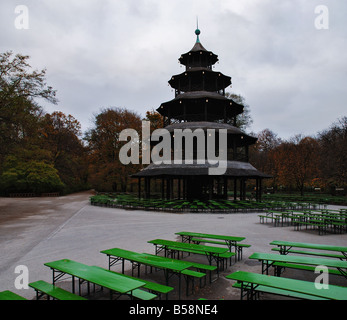 Europe, Germany, Bavaria, Munich, English Garden, Englischer Garten, Chinese Tower, nobody, Chinesischer Turm Stock Photo