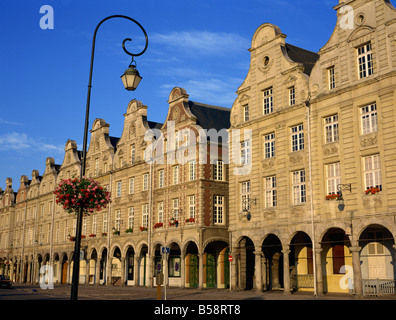 Colonnades of buildings in the town of Arras, Artois region, Nord Pas de Calais, France, Europe Stock Photo