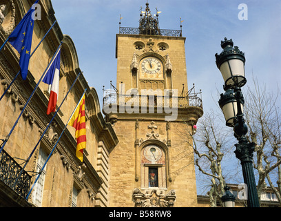 Town Hall and clock tower, Aix en Provence, Provence, France, Europe Stock Photo