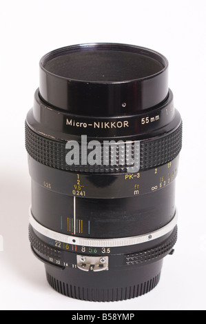 A Nikon 55mm f3.5 ai Nikkor micro macro manual focus lens for close up (closeup) work using Nikon 35mm slr film cameras Stock Photo