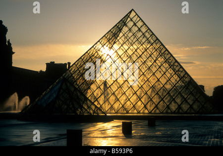Courtyard of the Louvre Palace and IM Pei glass pyramid, Paris France. Stock Photo