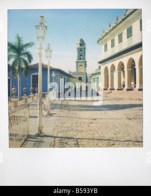 Polaroid of view from Plaza Mayor towards the tower of Iglesia de San Francisco de Asis, Trinidad, Cuba, West Indies Stock Photo