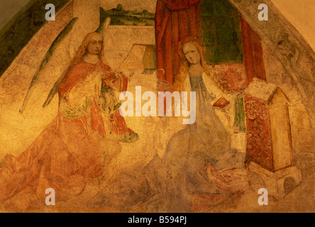 A 14th century mural in Catholic cloister, Olomouc, North Moravia, Czech Republic, Europe Stock Photo