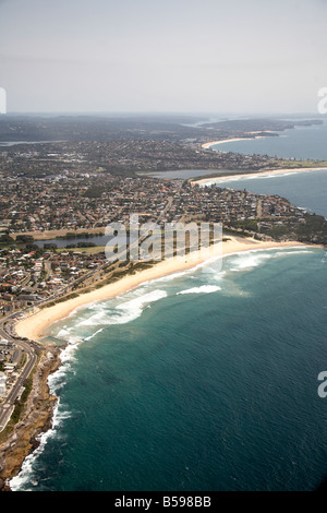 Aerial view north west of South North Curl Beach Dee Why Beach Lagoon suburban houses Carrington Parade Sydney NSW Australia Stock Photo