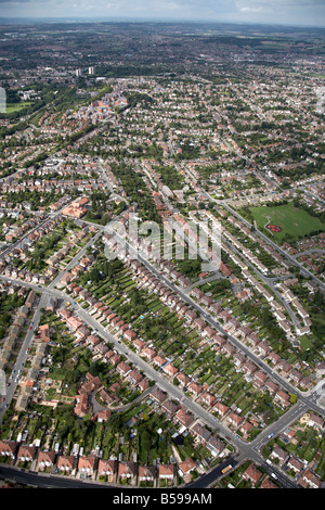 Aerial view north of suburban houses and gardens Prospect Road Foxhill Road West Nottingham NG4 England UK High level oblique Stock Photo