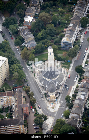 Aerial view north west of st georges church suburban houses North London England UK Stock Photo