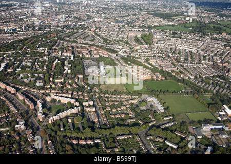 Aerial view north east of suburban flats houses Denmark Hill Dulwich High School Dulwich Hamlets Football Club London SE15 SE22 Stock Photo