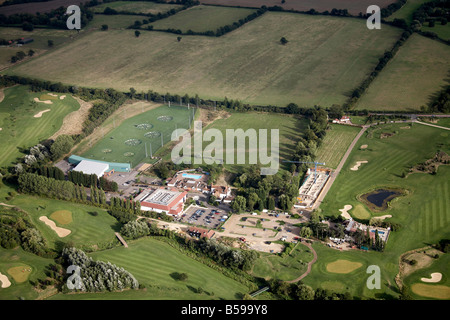 Aerial view south east of Epping Forest Golf and Country Club House swimming pool Woolston Hall Abridge Road country fields UK Stock Photo