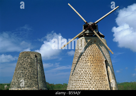 Ancient sugar windmills, Betty's Hope plantation, Antigua, Leeward Islands, West Indies, Caribbean, Central America Stock Photo