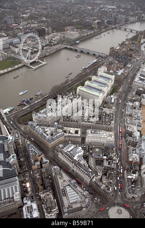 Aerial view south east of The London Eye River Thames Westminster Bridge Ministry of Defence Old War Office Whitehall London SE1 Stock Photo