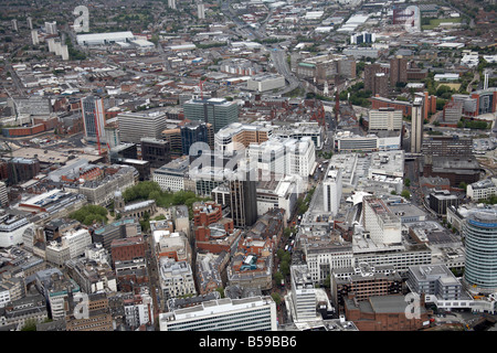 Aerial view north east of Birmingham City Centre Corporation Street shops tower blocks St Philip s Cathedral West Midlands Fire Stock Photo