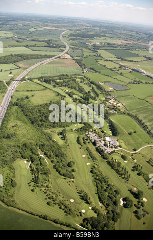 Aerial view south east of Abridge Golf Course Country Club M25 Motorway Epping Road country fields trees Essex RM4 England UK Stock Photo