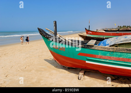 Fishing boats at Benaulim Beach South Goa, India. Stock Photo