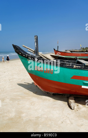 Fishing boats at Benaulim Beach South Goa, India. Stock Photo