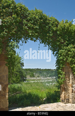 Texas Hill Country Austin Lady Bird Johnson Wildflower Center entrance quote by Lady Bird on plex panel Stock Photo