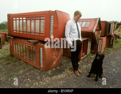 UK England Essex Fyfield Willy White with old phone boxes for sale Stock Photo