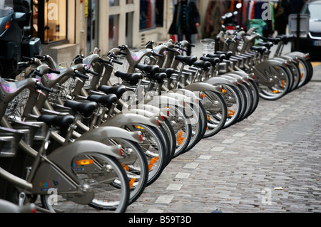 Bicycles for hire in the middle of Paris, France Stock Photo