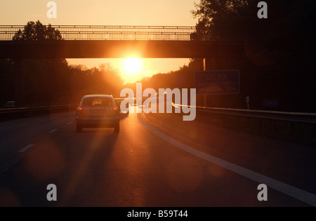 Sunset on the highway A30, Roedinghausen, Germany Stock Photo