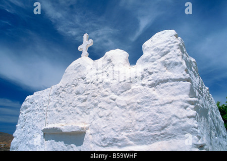 Close up of rough walls of whitewashed chapel on Mykonos Cyclades Islands Greek Islands Greece Europe Stock Photo