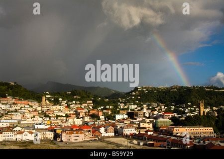 Rainbow over the Esplanade area, St. George's, Grenada, Windward Islands, Lesser Antilles, West Indies, Caribbean Stock Photo