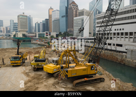 Land reclamation project under way in Central, Hong Kong Island, Hong Kong, China Stock Photo