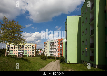 Brightly painted blocks of flats on housing estate Miastko Poland Stock Photo