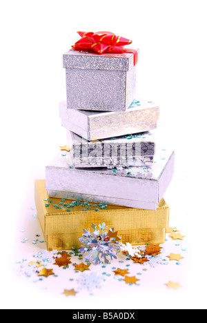 Gift boxes on white background Stock Photo