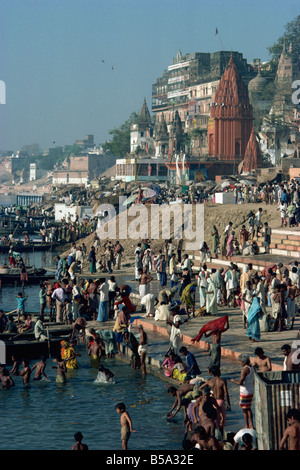 Ghats on the River Ganges, Varanasi, Uttar Pradesh state, India Stock Photo