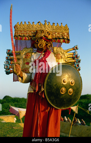 Actor playing Ravana, the demon god of Lanka, in the Hindu epic the Ramayana, Varanasi, Uttar Pradesh state, India Stock Photo