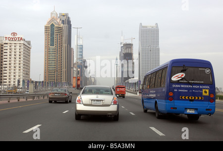 Traffic on the Sheikh Zayed Road, Dubai, United Arab Emirates Stock Photo