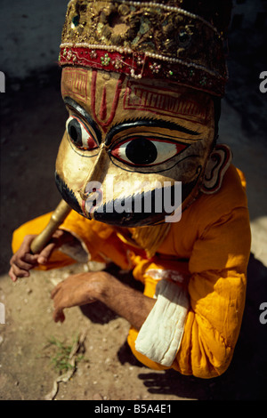 Masked actor in the Ramlilla the stage play of the Hindu epic the Ramayana Varanasi Uttar Pradesh state India Asia Stock Photo
