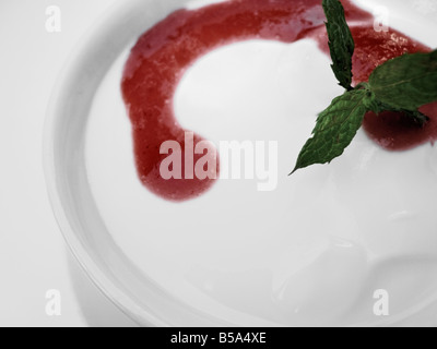 Yoghurt With Strawberry Sauce Stock Photo