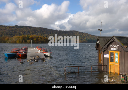 Raised water level In lake Windermere flooding the lowest parts of Bowness. Stock Photo