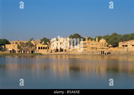 Gadi Sagar Gadisar Lake with Tilon ki Pol archway Jaisalmer Rajasthan state India Asia Stock Photo