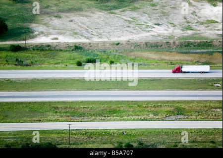 aerial view above truck lorry on interstate highway 10 Texas Stock Photo
